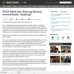 TEXT-Fitch rates Suncorp-Metway covered bonds 'AAA(exp)'
