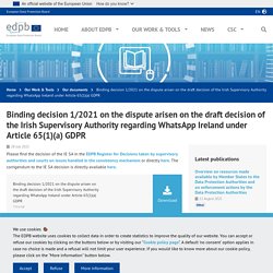 Binding decision 1/2021 on the dispute arisen on the draft decision of the Irish Supervisory Authority regarding WhatsApp Ireland under Article 65(1)(a) GDPR