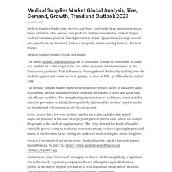 Medical Supplies Market Global Analysis, Size, Demand, Growth, Trend and Outlook 2023 – Telegraph