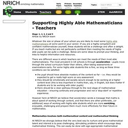 Supporting Highly Able Mathematicians - Teachers