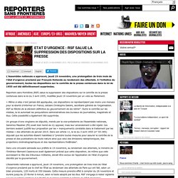 RSF salue la suppression des dispositions sur la presse pendant l'état d'urgence