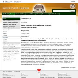Supreme Court of Canada - SCC Case Information - Summary - 33569