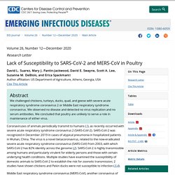 CDC EID - DEC 2020 - Lack of Susceptibility to SARS-CoV-2 and MERS-CoV in Poultry