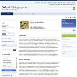 Music Sustainability - Music - Oxford Bibliographies