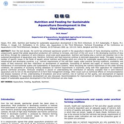 Nutrition and Feeding for Sustainable Aquaculture Development in the Third Millennium