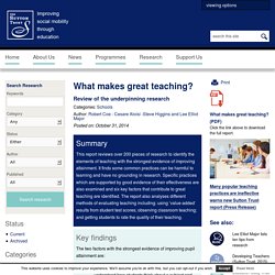 Sutton Trust - What makes great teaching?