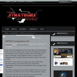 SWTOR Companion List ~ Star Wars The Old Republic