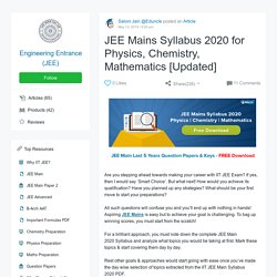 JEE Mains Syllabus 2020 for Physics, Chemistry, Mathematics [Updated]