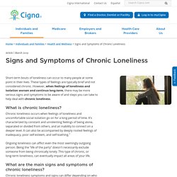 Signs and Symptoms of Chronic Loneliness