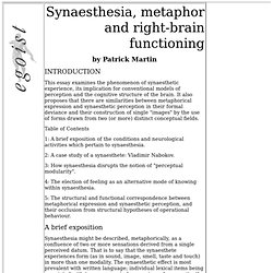 Synaesthesia, Metaphor and Right-Brain Functioning