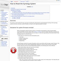 How to Reset the Synology System