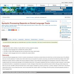 Neuron - Syntactic Processing Depends on Dorsal Language Tracts