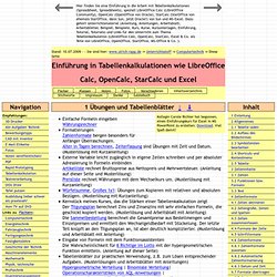 Tabellenkalkulation: Anleitung, Einführung, Online-Kurs, Unterricht, Tutorial für OpenCalc (OpenOffice), StarCalc (StarOffice), MS-Excel (MS-Office)