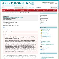 Taming the Ketamine Tiger : Anesthesiology