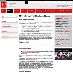 MSc International Relations Theory - Taught Programmes 2013 - Graduate - Study