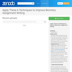 Apply These 6 Techniques to Improve Biometry Assignment Writing