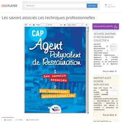 Les savoirs associés Les techniques professionnelles