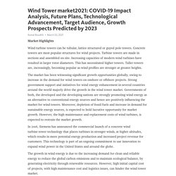May 2021 Report on Global Wind Tower market Overview, Size, Share and Trends 2023
