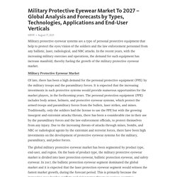 Military Protective Eyewear Market To 2027 – Global Analysis and Forecasts by Types, Technologies, Applications and End-User Verticals – Telegraph