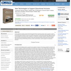 New Technologies to Support Educational Inclusion (9781466621220): S. Macchia, D. Bossolasco, A. Fornasero: Book Chapters