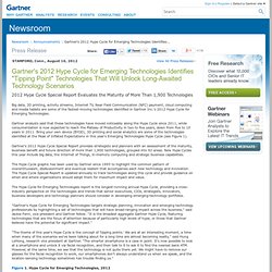 s 2012 Hype Cycle for Emerging Technologies Identifies "Tipping Point" Technologies That Will Unlock Long-Awaited Technology Scenarios