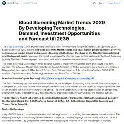 Blood Screening Market Trends 2020 By Developing Technologies, Demand, Investment Opportunities and Forecast till 2030 — Teletype