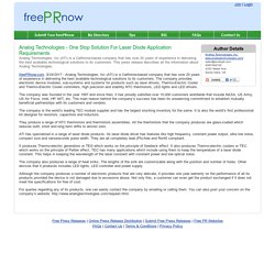 Analog Technologies - One Stop Solution For Laser Diode Application Requirements