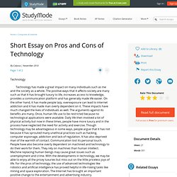 Short Essay on Pros and Cons of Technology - Research Paper - Calyssa