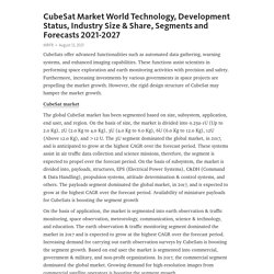CubeSat Market World Technology, Development Status, Industry Size & Share, Segments and Forecasts 2021-2027 – Telegraph