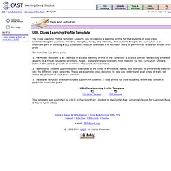 Template: UDL Class Profile Maker: Tools & Activities: Teaching Every Student