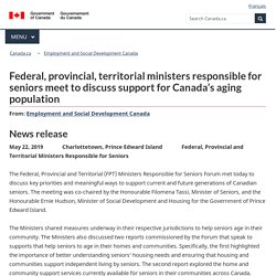 Federal, provincial, territorial ministers responsible for seniors meet to discuss support for Canada’s aging population