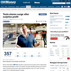 Tesla shares surge after surprise profit - Aug. 7, 2013