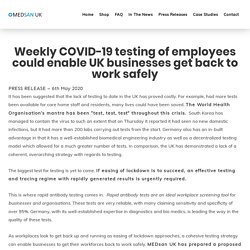 Weekly COVID-19 testing of employees could enable UK businesses