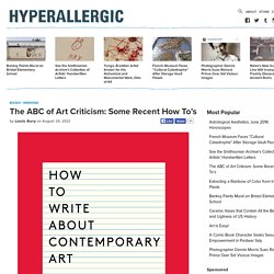 The ABC of Art Criticism: Some Recent How To’s