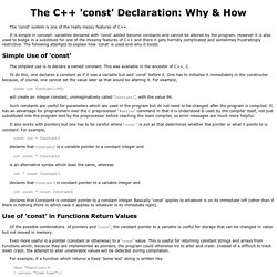 The C++ 'const' Declaration: Why & How