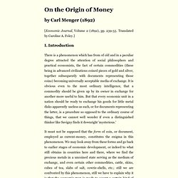 On the Origin of Money, by Carl Menger