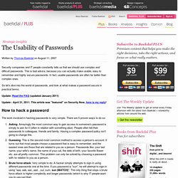 The Usability of Passwords