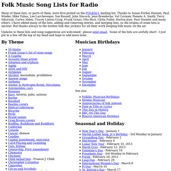 Folk Music Song Lists, Themes, Holidays and Birthdays