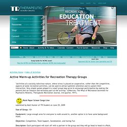 Therapeutic Recreation Activities & Tx Ideas: Warm-up Activities- Active