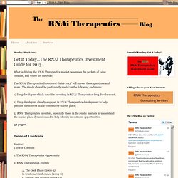 The RNAi Therapeutics Investment Guide for 2013 (Report)