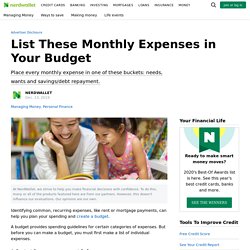 List These Monthly Expenses in Your Budget