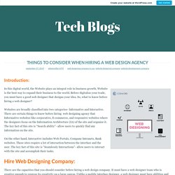 THINGS TO CONSIDER WHEN HIRING A WEB DESIGN AGENCY – Tech Blogs