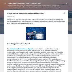 Things To Know About Stansberry Innovations Report