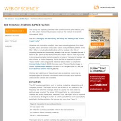 The Thomson Reuters Impact Factor - Science - Thomson Reuters