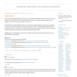 Random Thoughts on Digital Identity: Entity Identity
