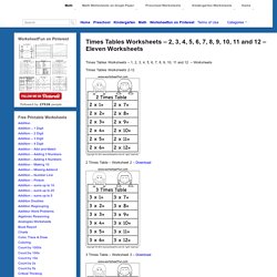 Times Tables Worksheets – 2, 3, 4, 5, 6, 7, 8, 9, 10, 11 and 12 – Eleven Worksheets
