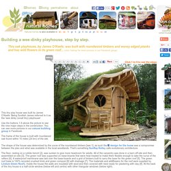 Tiny oak playhouse with a green roof, step by step.
