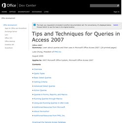 Tips and Techniques for Queries in Access 2007