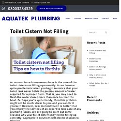 Toilet Cistern Not Filling