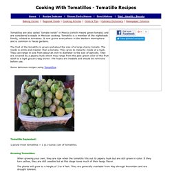 Tomatillos, Cooking with Tomatillos